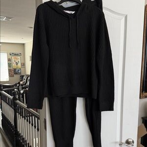 No Boundaries Black Ribbed Hoodie and Pants Set